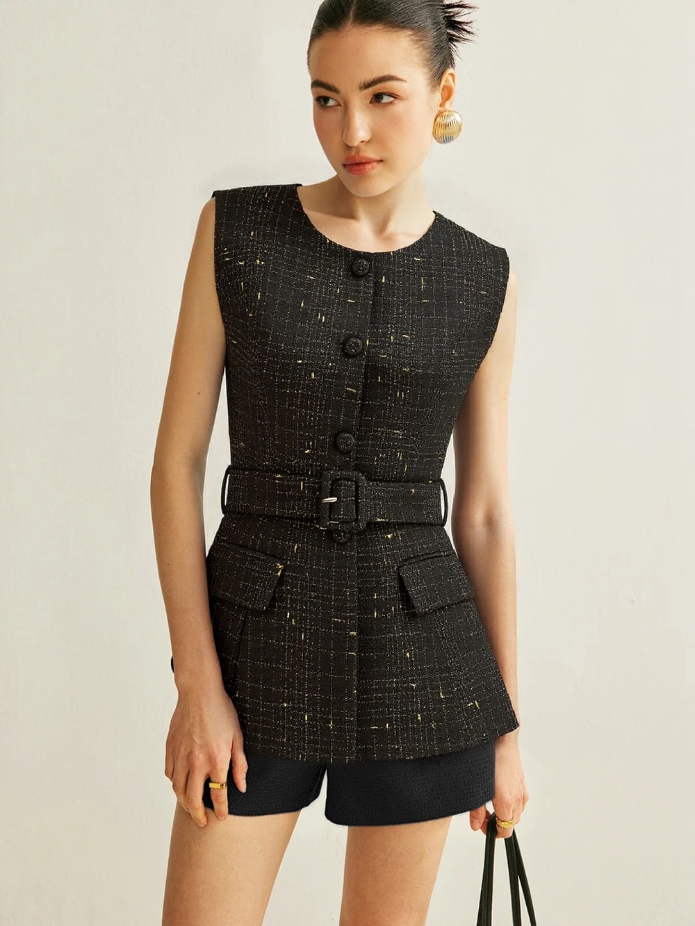 Commence L Tweed Belted Sleeveless Vest